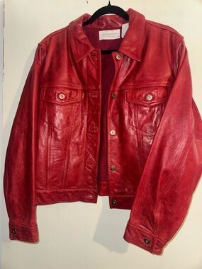Liz Claiborne Red Leather Jacket with Button-Front